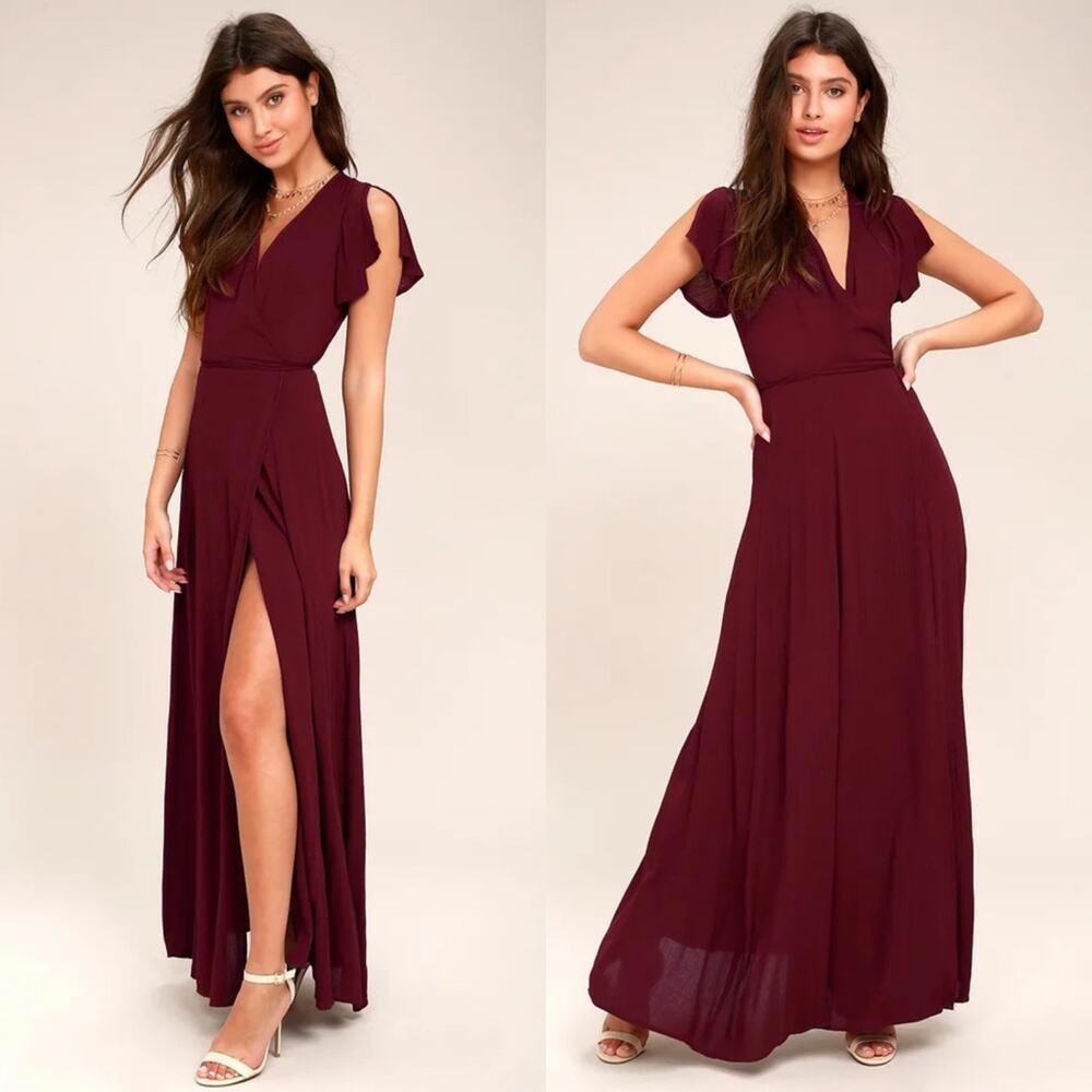 NWT Lulus Heart of Marigold Burgundy Wrap Maxi Dress Size XS